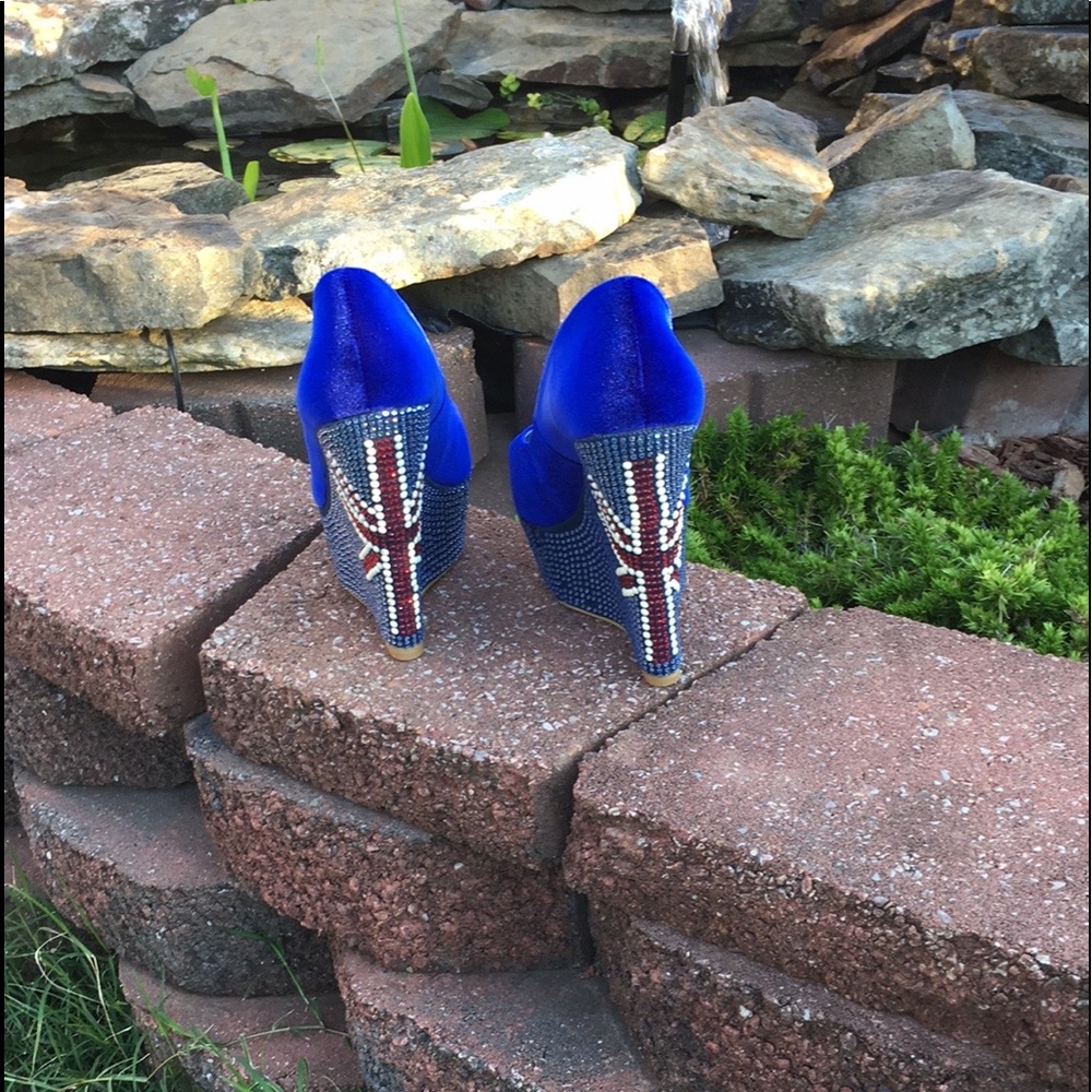 COPY - SunTour Euro 40 🇬🇧 VINTAGE Platform Peep-toe Wedge Leather & Rhinestone - Picture 9 of 17
